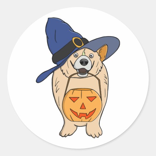Sticker Rond Chien Sorcière Citrouille (Devant)