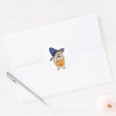 Sticker Rond Chien Sorcière Citrouille (Enveloppe)