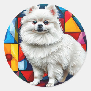 Sticker Rond chien Spitz japonais