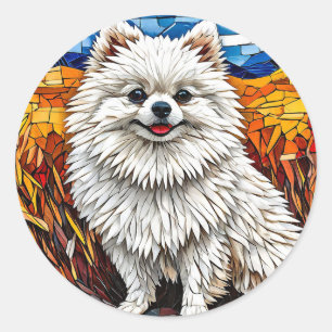Sticker Rond Chien Spitz Japonais Élégance Floconneuse 🐾 Hiver