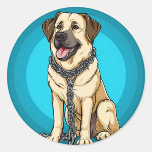 Sticker Rond Chien sur un fond bleu