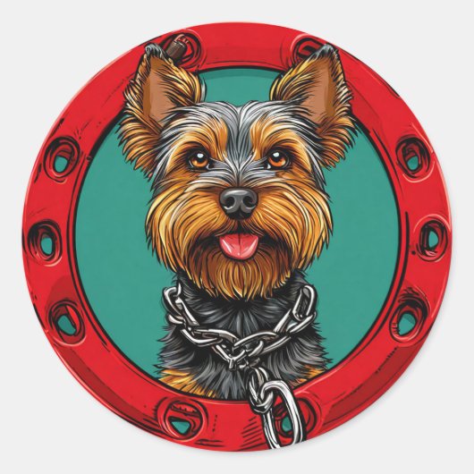 Sticker Rond Chien sur un fond vert (Devant)