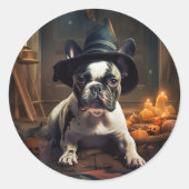 Sticker Rond Chien-taureau Citrouille Halloween effrayant (Devant)