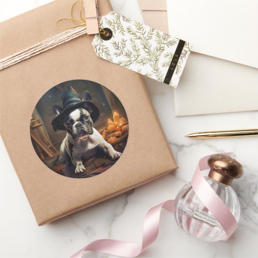 Sticker Rond Chien-taureau Citrouille Halloween effrayant (Cadeaux)