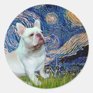 Sticker Rond Chien-taureau français (4W) - Nuit étoilée