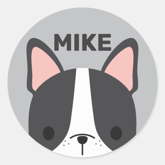 Sticker Rond Chien-taureau français mignon avec nom personnalis (Devant)