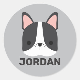 Sticker Rond Chien-taureau français mignon avec nom personnalis