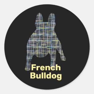 Sticker Rond Chien-taureau français Silhouette Jaune & Grille N