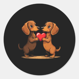 Sticker Rond Chien Teckel Charmant Cœur Pour La Saint-Valentin