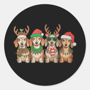 Sticker Rond Chien teckel de Noël Lumières de Xmas Chapeau de P