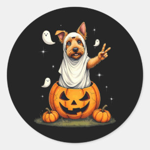 Sticker Rond Chien Terrier Écossais Fantôme de Citrouille Boo H