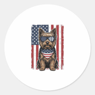 Sticker Rond Chien Terrier Patriotique Drapeau Vintage Vector D