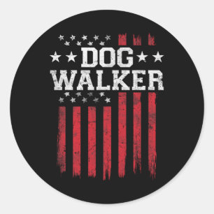 Sticker Rond Chien Walker Fier Drapeau Américain Usa Patriot Pa