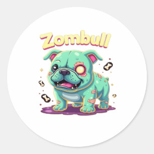 Sticker Rond Chien Zombie de Bulldog anglais Halloween T-S esse
