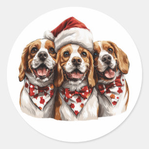 Sticker Rond Chiens Beagles de Noël