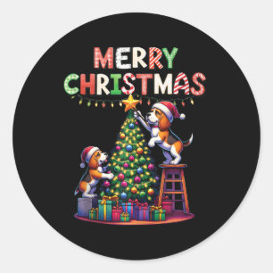 Sticker Rond Chiens Beagles de Noël Amoureux des animaux animau