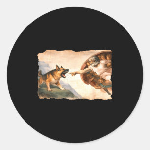Sticker Rond chiens berger allemand dieu la main de dieu parodi