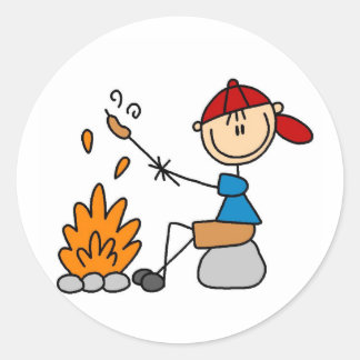 Sticker Rond Chiens chauds torréfiés de camping Tshirts et cade