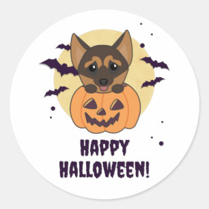 Sticker Rond Chiens Citrouilles bergers allemands Joyeux cours 