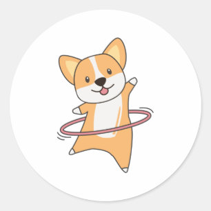 Sticker Rond Chiens Corgi le Hullern Sport mignon Chien drôle