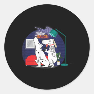 Sticker Rond Chiens Dalmatiens fantastiques Tattoo Shop Chien M
