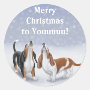 Sticker Rond Chiens de basset de Joyeux Noël