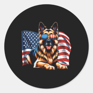 Sticker Rond Chiens de berger allemands Drapeau Usa Patriotique