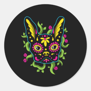 Sticker Rond Chiens De Bulldog Calavera Dia De Los Muertos