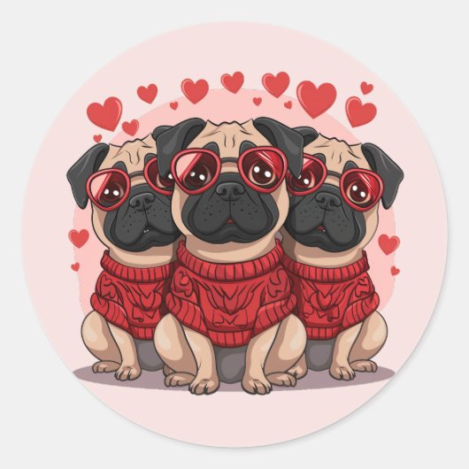 Sticker Rond Chiens de Carlin de la Saint-Valentin (Devant)