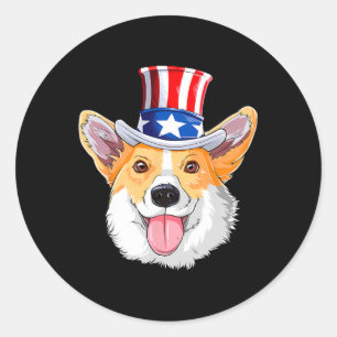 Sticker Rond Chiens De Compagnie Corgi 4 Juillet Drapeau Améric