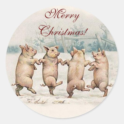 Sticker Rond Chiens de danse mignons, Animaux - Joyeux Noël (Devant)