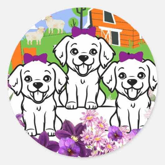 Sticker Rond Chiens de ferme mignons (Devant)