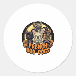 Sticker Rond Chiens de French Boo Halloween Création de Bouledo