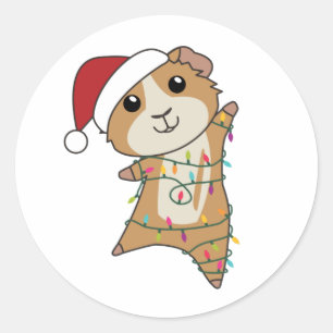 Sticker Rond Chiens de Guinée Animaux d'hiver de Noël