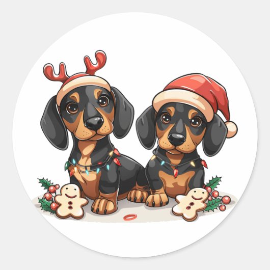 Sticker Rond Chiens de Noël Dachshund (Devant)