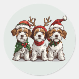 Sticker Rond Chiens de Noël Welsh Wire Fox Terrier