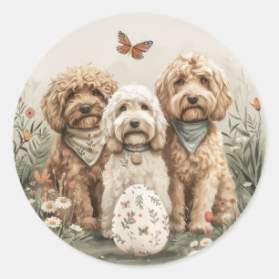 Sticker Rond Chiens de Pâques Goldendoodle