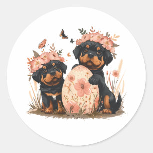 Sticker Rond Chiens de Pâques Rottweiler