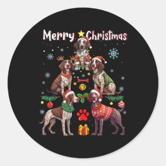 Sticker Rond Chiens de pointer germains Joyeux Noël Tr