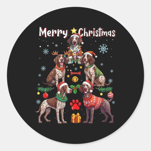 Sticker Rond Chiens de pointer germains Joyeux Noël Tr (Devant)