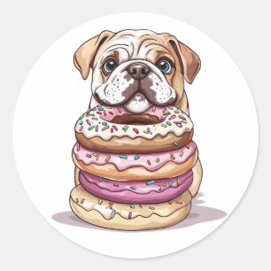 Sticker Rond Chiens de taureau anglais saupoudrés de beignets
