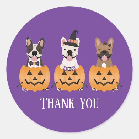 Sticker Rond Chiens de taureaux français Halloween Merci (Devant)