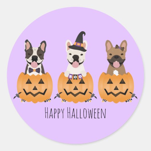 Sticker Rond Chiens de taureaux français heureux Halloween (Devant)