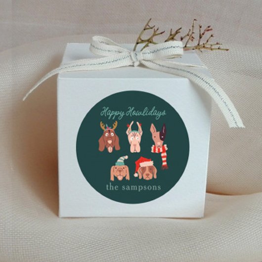 Sticker Rond Chiens de vacances Joyeux Howlidays