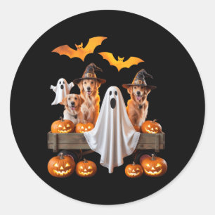 Sticker Rond Chiens d'Halloween avec citrouilles et chauves-sou