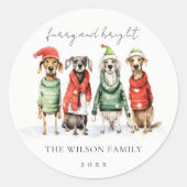 Sticker Rond Chiens d'hiver mignons Sweater Furry & Bright Chri (Devant)
