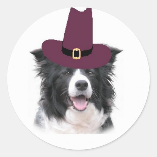 Sticker Rond Chiens Ditzy~Bordure Collie Sticker~Thanksgiving (Devant)