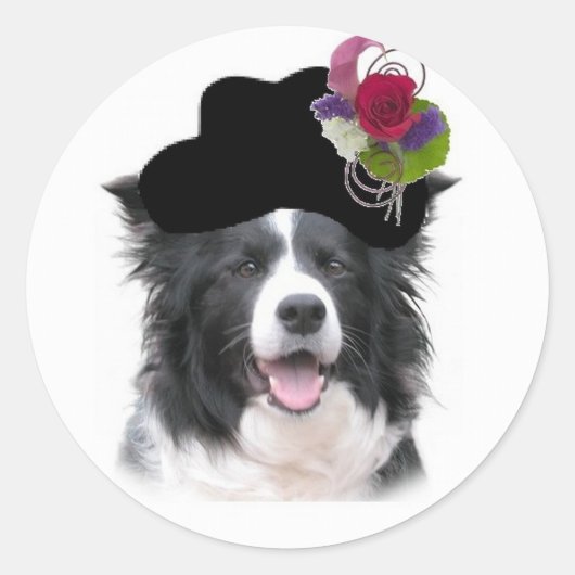 Sticker Rond Chiens Ditzy~Sticker Collie Bordure~Pâques (Devant)