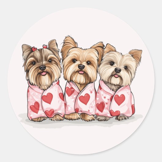 Sticker Rond Chiens du Yorkshire Terrier de Valentines Day (Devant)