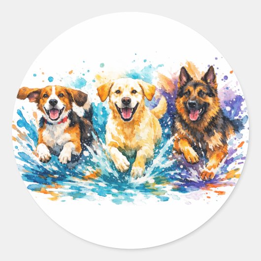 Sticker Rond Chiens éclaboussant (Devant)
